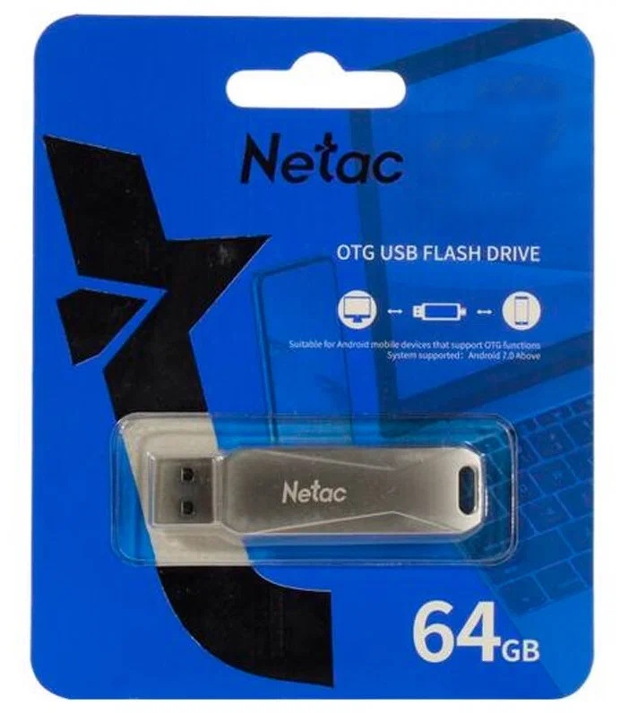USB 3.0 Flash 64 Gb Netac U381 Dual серебро (USB 3.0/3.1+microUSB)  (NT03U381B-064G-30PN)