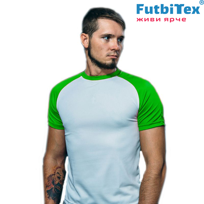 Футболка FutbiTex реглан, зеленые рукава и ворот, под сублимационную печать