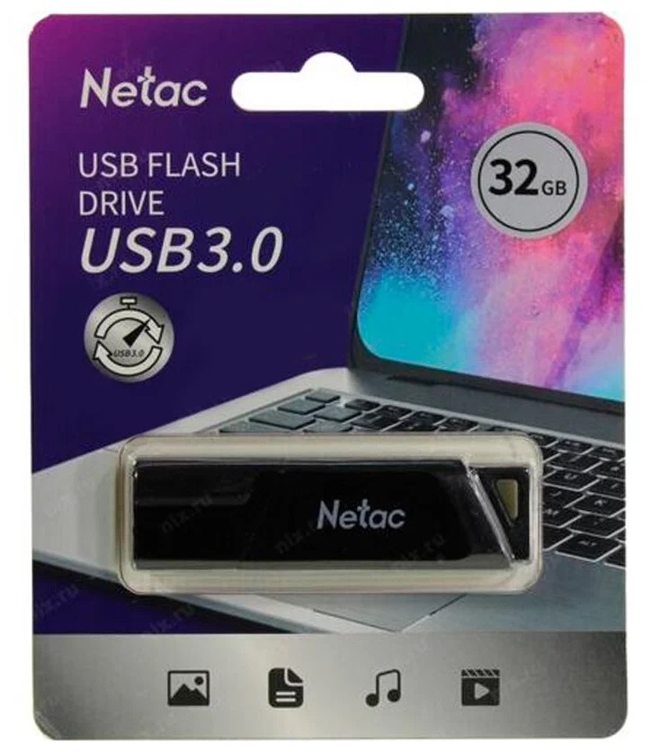 USB 3.0 Flash 32 Gb Netac U336 с аппаратной защитой от записи (защита от вирусов) черный (NT03U336S-032G-30BK)