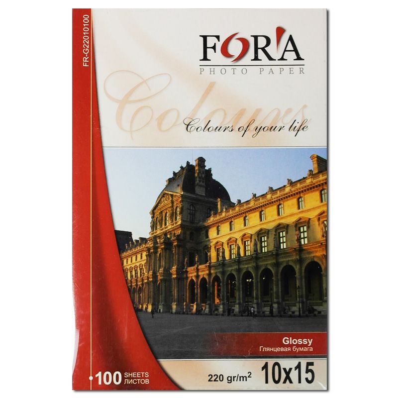 Глянцевая фотобумага FORA, 220 гр, 10x15, 100 листов