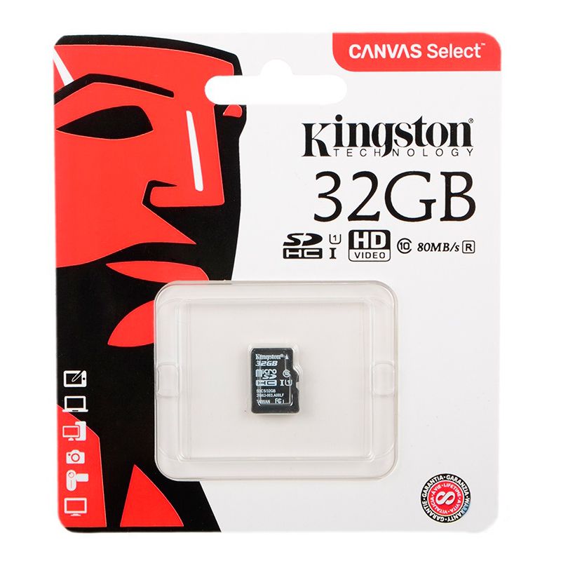 Карта памяти MicroSD 32 Gb Kingston class10 UHS-I Canvas Select up to 80 Mb/s без адаптера (SDCS/32GBSP)