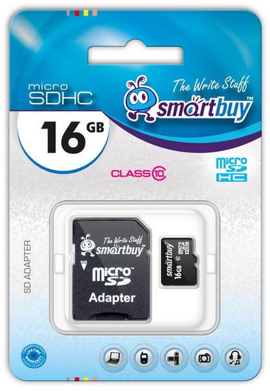 Карта памяти SmartBuy microSDHC 16Gb Class10 + SD Adapter