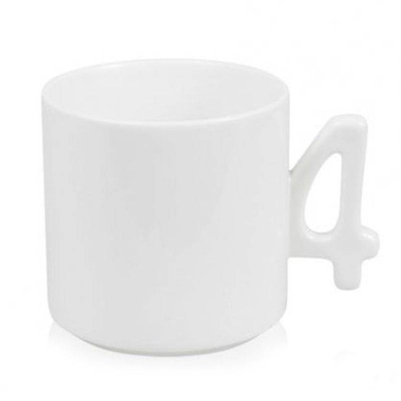 Кружка кофейная белая, ручка в виде цифры 4 (для сублимационной печати)
