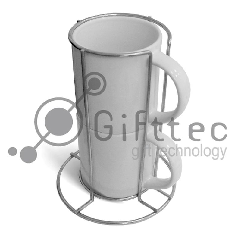 Кружка кофейная белая, в металлической подставке, d 7см (комплект 2шт), для сублимационной печати