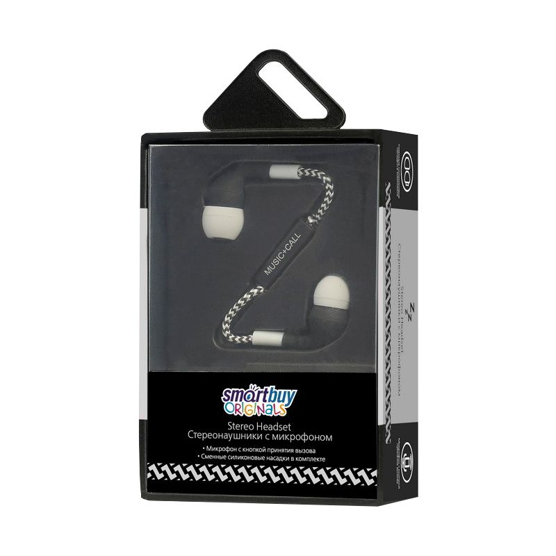 Мобильная стереогарнитура SmartBuy Z, сменные силиконовые насадки, текстильный кабель, черно-серая (SBH-700)