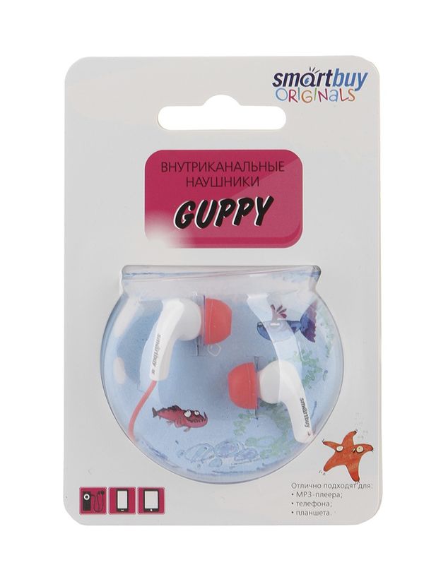 Наушники SmartBuy GUPPY, розовые, 3.5mm, 1.2 метра (SBE-420)
