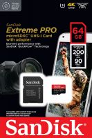 Карта памяти MicroSD 64 Gb Sandisk SDXC class 10 Extreme Pro A2 UHS-I U3 V30 200MB/s с адаптером (SDSQXCU-064G-GN6MA)