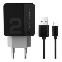 Сетевое ЗУ More choice 2USB 2.4A + кабель micro USB 1м (Black Black) (NC46m)