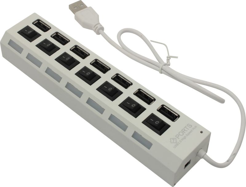 USB-Хаб 2.0 SmartBuy с выключателями, 7 портов, СуперЭконом, белый, SBHA-7207-W